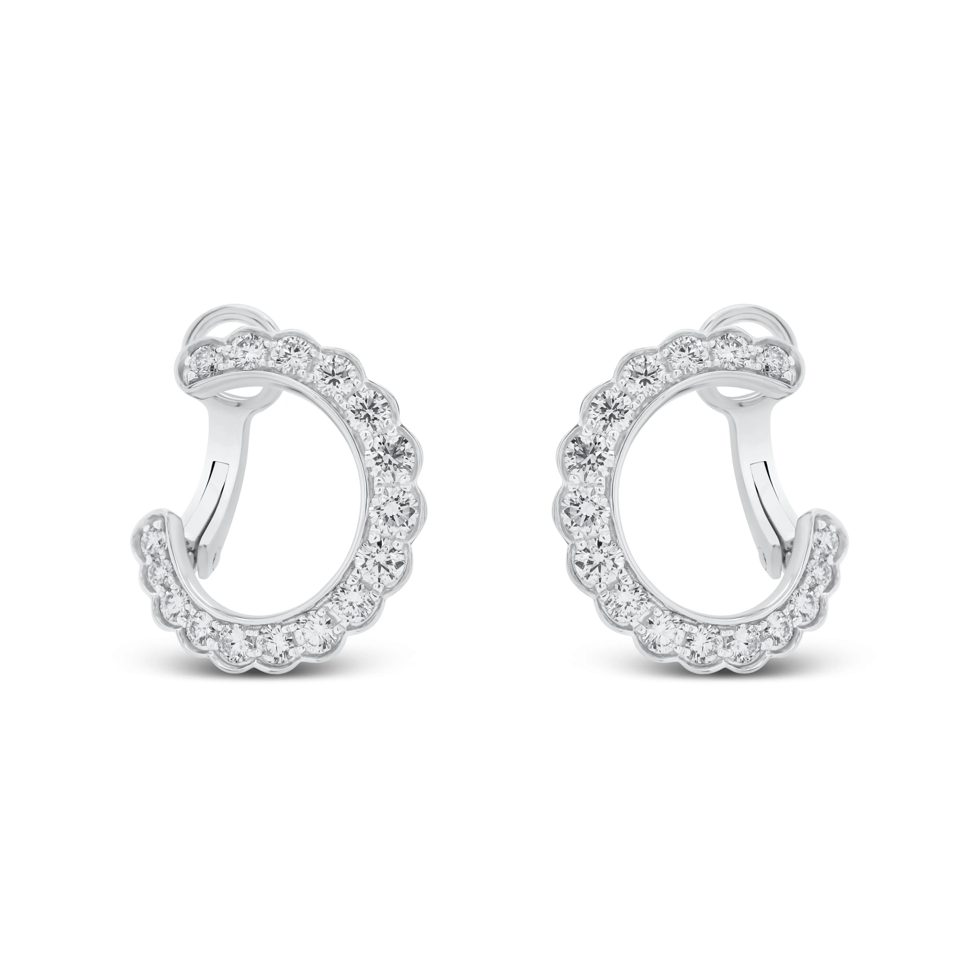 Diamond Scalloped Front-Facing Hoop Earrings
