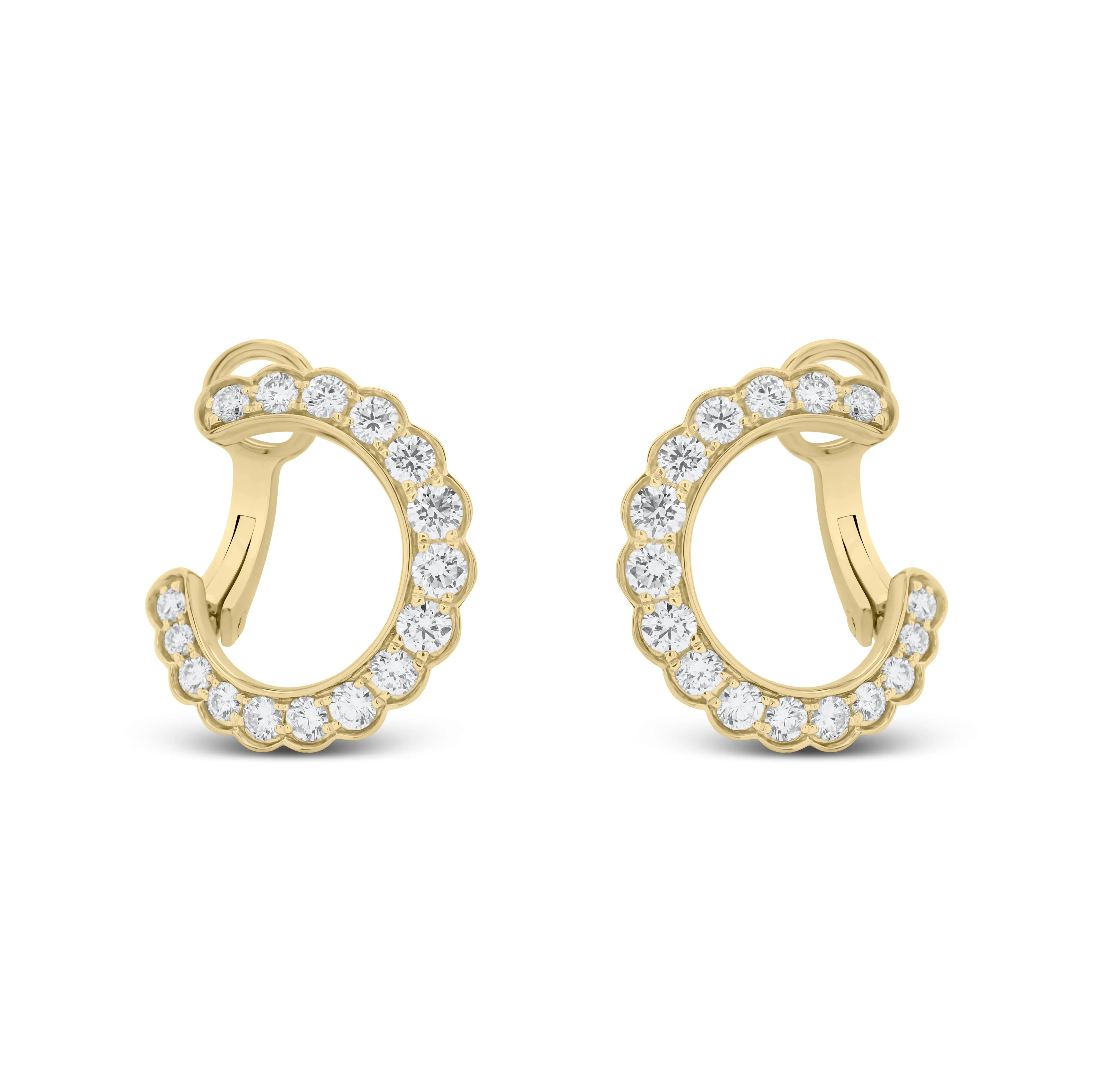 Diamond Scalloped Front-Facing Hoop Earrings
