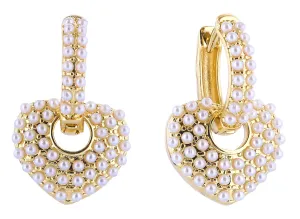 DJE311229 14K Dipped Pearl Heartlock Charm CZ Earrings