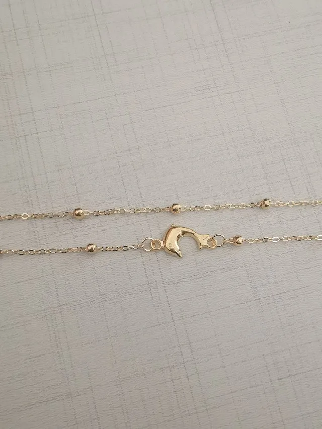 Double-Layer Silver Bead With Dolphin Anklet