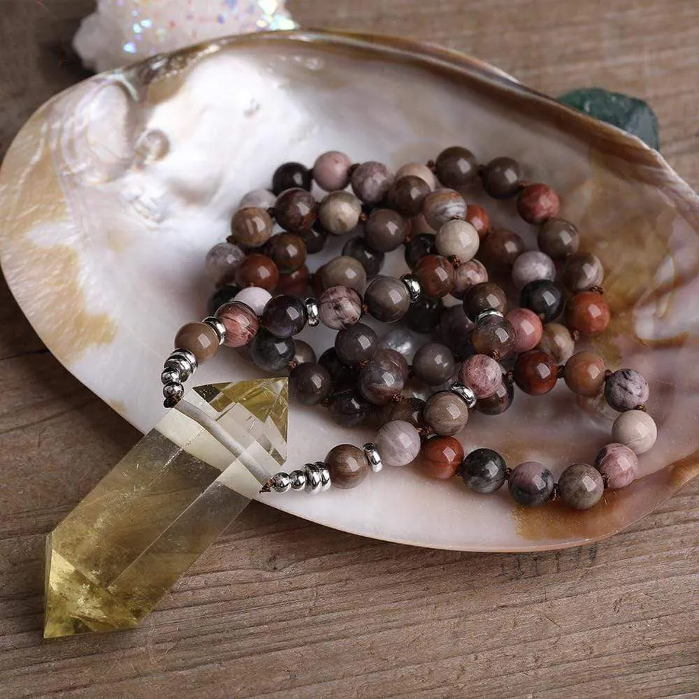 Double Terminated Citrine & Jasper Beads Necklace
