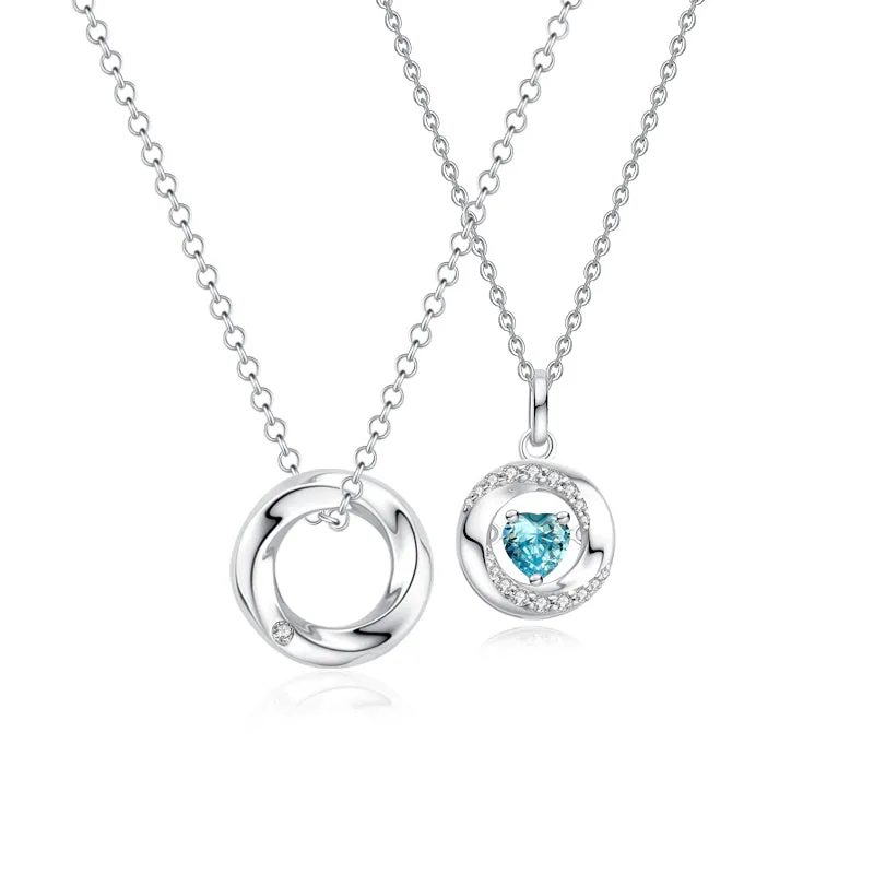 FANCIME  “FALL IN LOVE” Couples Blue Zircon Sterling Silver Necklaces