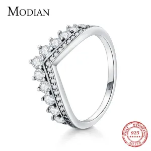 Fashion 925 Sterling Zircon Crown Finger Classic Stackable Silver Jewellery Ring