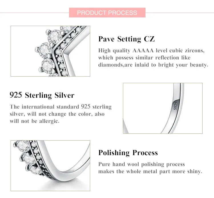Fashion 925 Sterling Zircon Crown Finger Classic Stackable Silver Jewellery Ring
