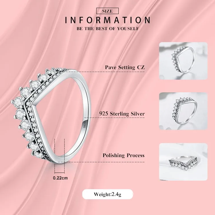 Fashion 925 Sterling Zircon Crown Finger Classic Stackable Silver Jewellery Ring