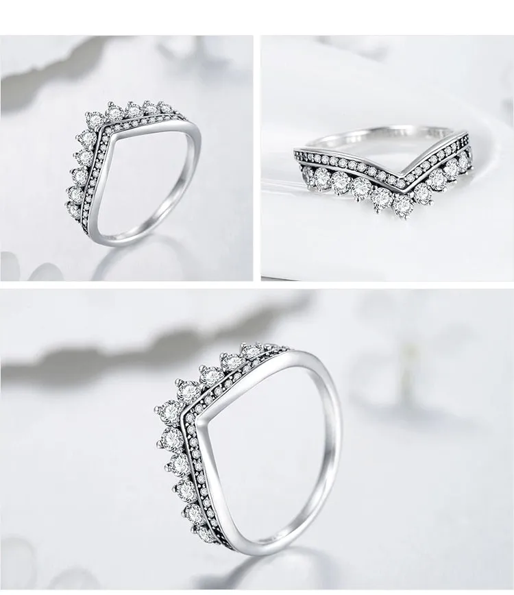 Fashion 925 Sterling Zircon Crown Finger Classic Stackable Silver Jewellery Ring