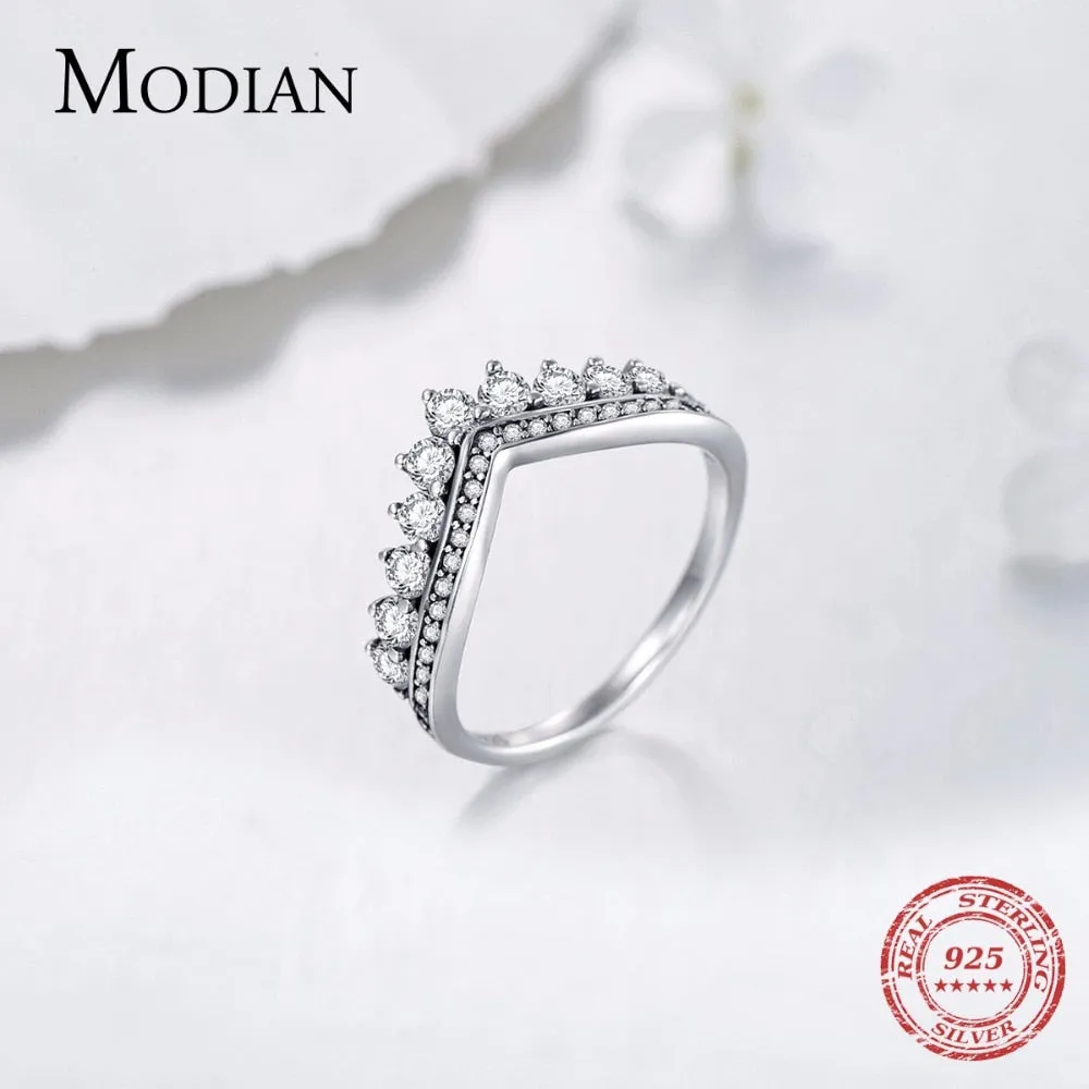 Fashion 925 Sterling Zircon Crown Finger Classic Stackable Silver Jewellery Ring