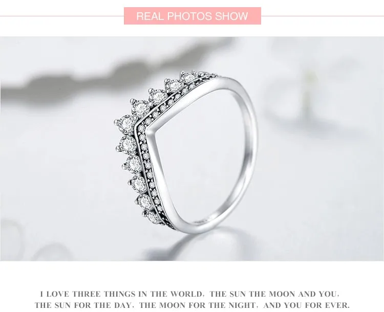Fashion 925 Sterling Zircon Crown Finger Classic Stackable Silver Jewellery Ring