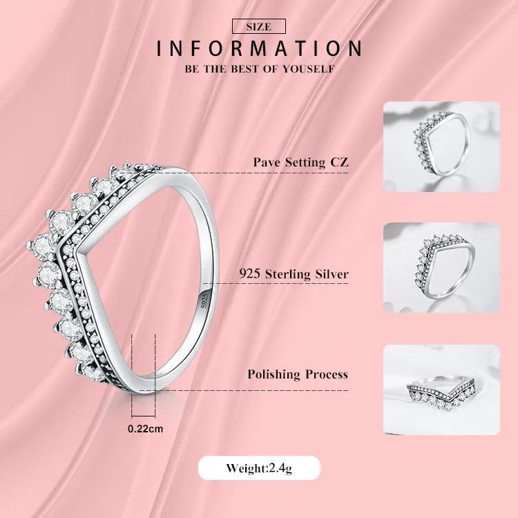 Fashion 925 Sterling Zircon Crown Finger Classic Stackable Silver Jewellery Ring