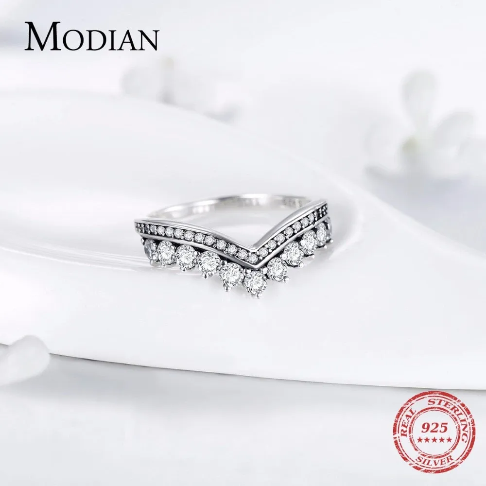Fashion 925 Sterling Zircon Crown Finger Classic Stackable Silver Jewellery Ring