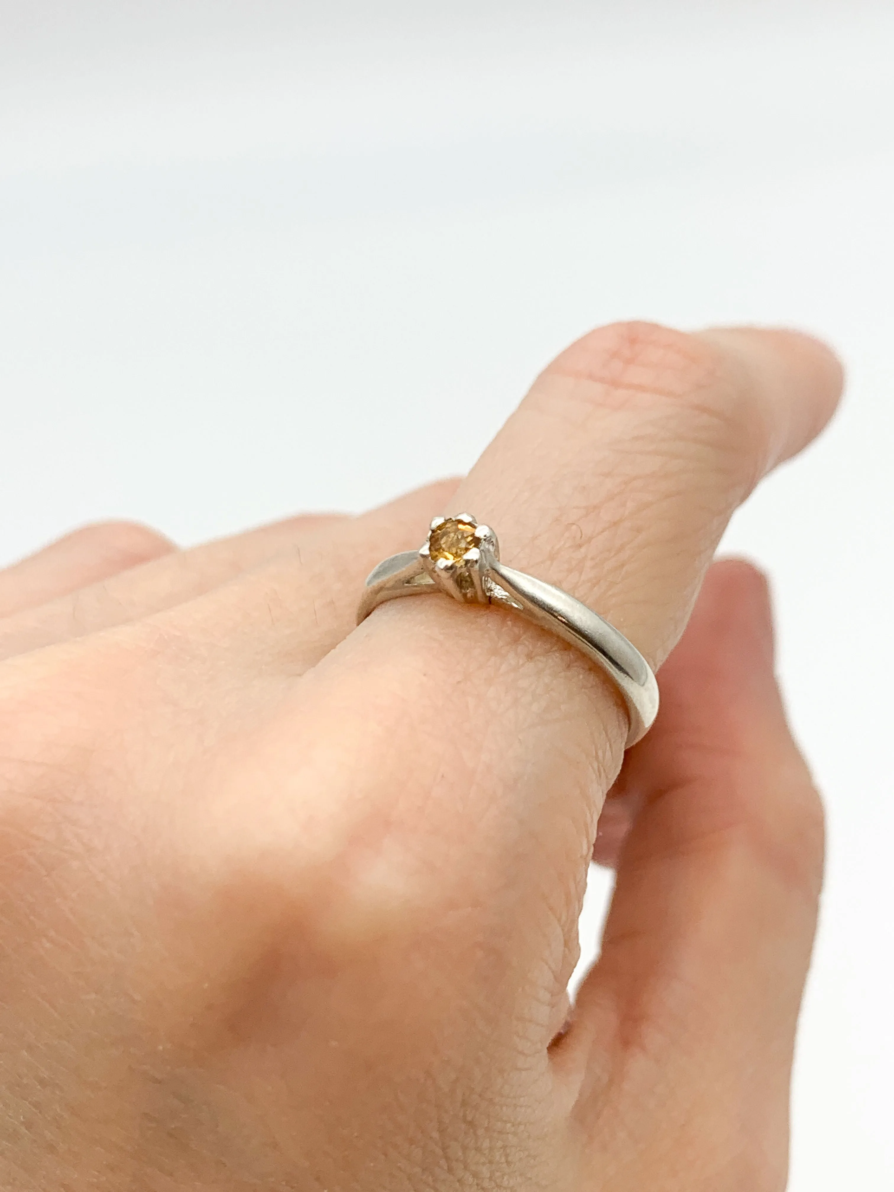 Genuine Citrine Ring - Yellow Silver Ring - November Birthstone Ring