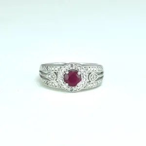 Genuine Ruby and Diamond Accent Fashion Ring in Silver