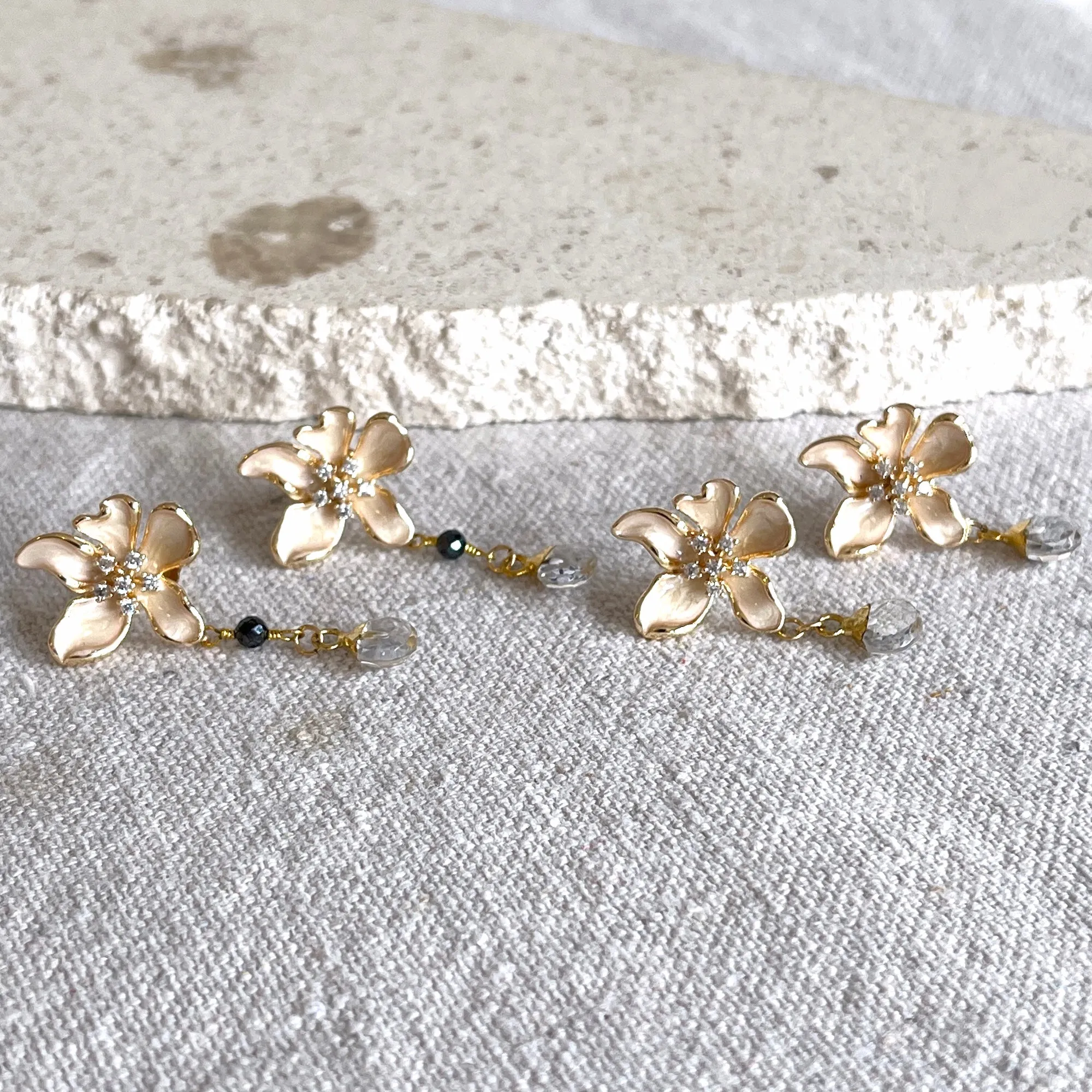Gold Enamel Flower with Crystal Quartz 2