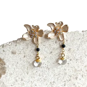 Gold Enamel Flower with Crystal Quartz 2