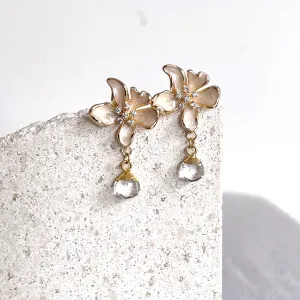 Gold Enamel Flower with Crystal Quartz