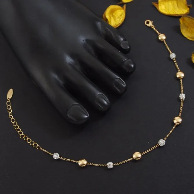 Gold Plated White Beads Stone Studed Link Anklet