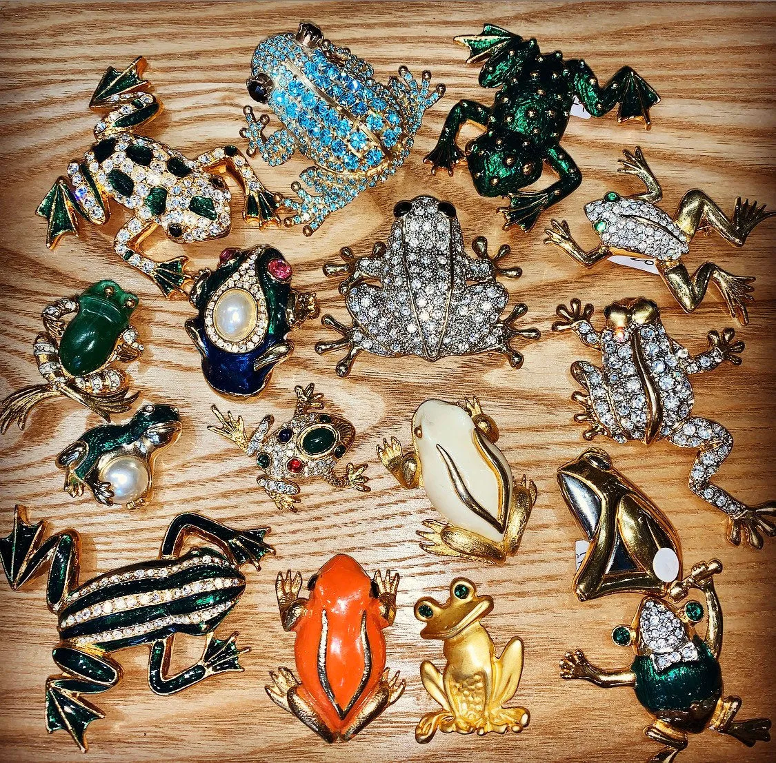 Green Enamel Frog Brooch by KJL