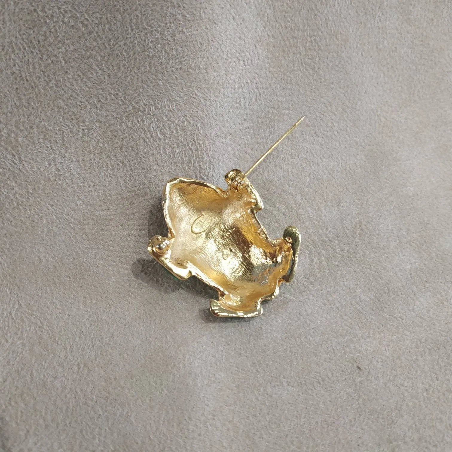 Green Enamel Frog Brooch by KJL