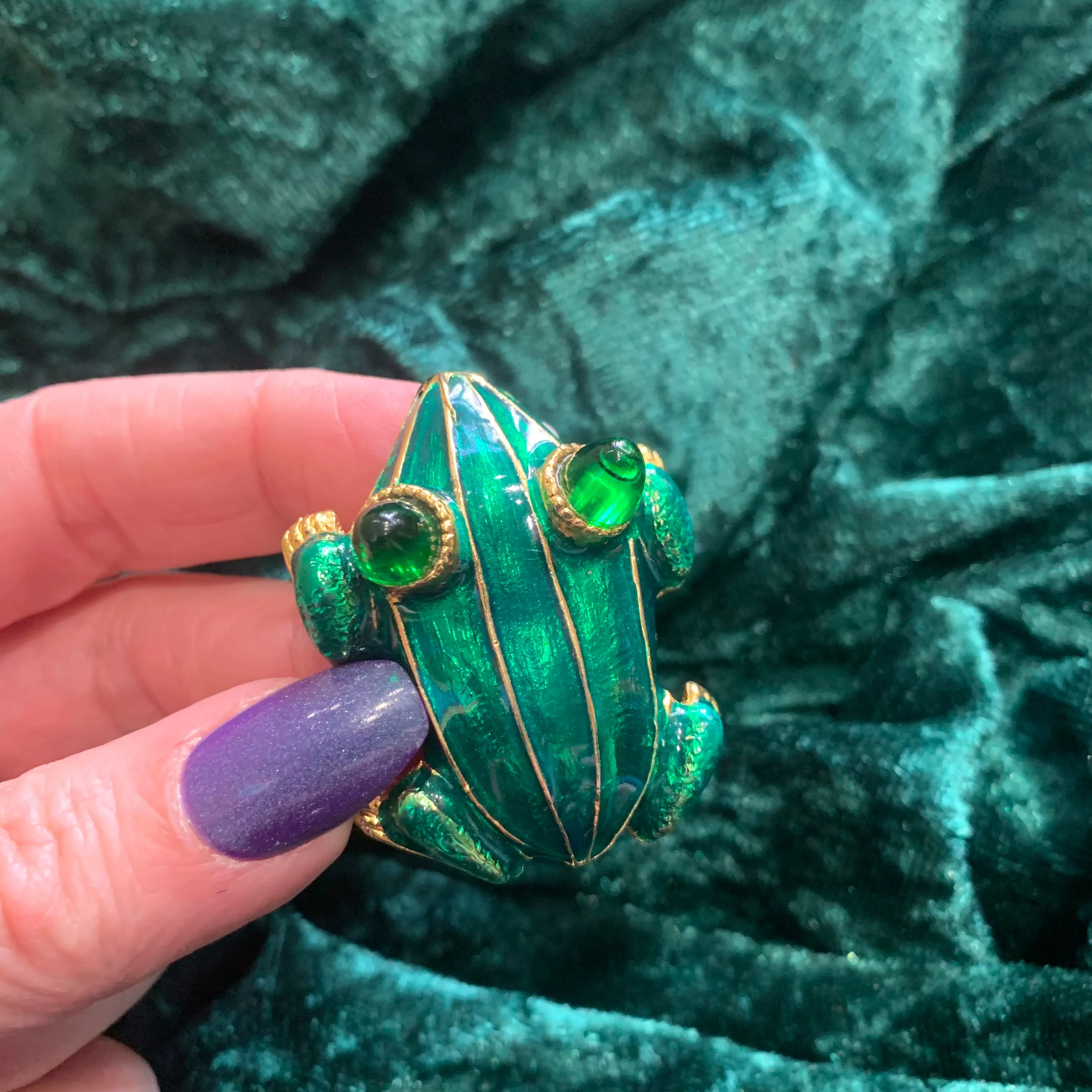 Green Enamel Frog Brooch by KJL