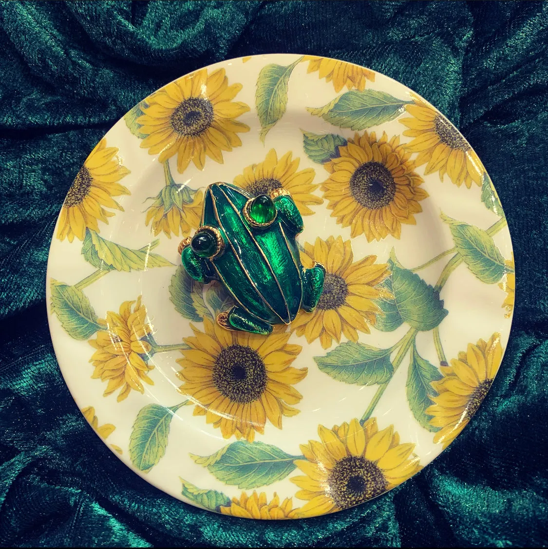 Green Enamel Frog Brooch by KJL