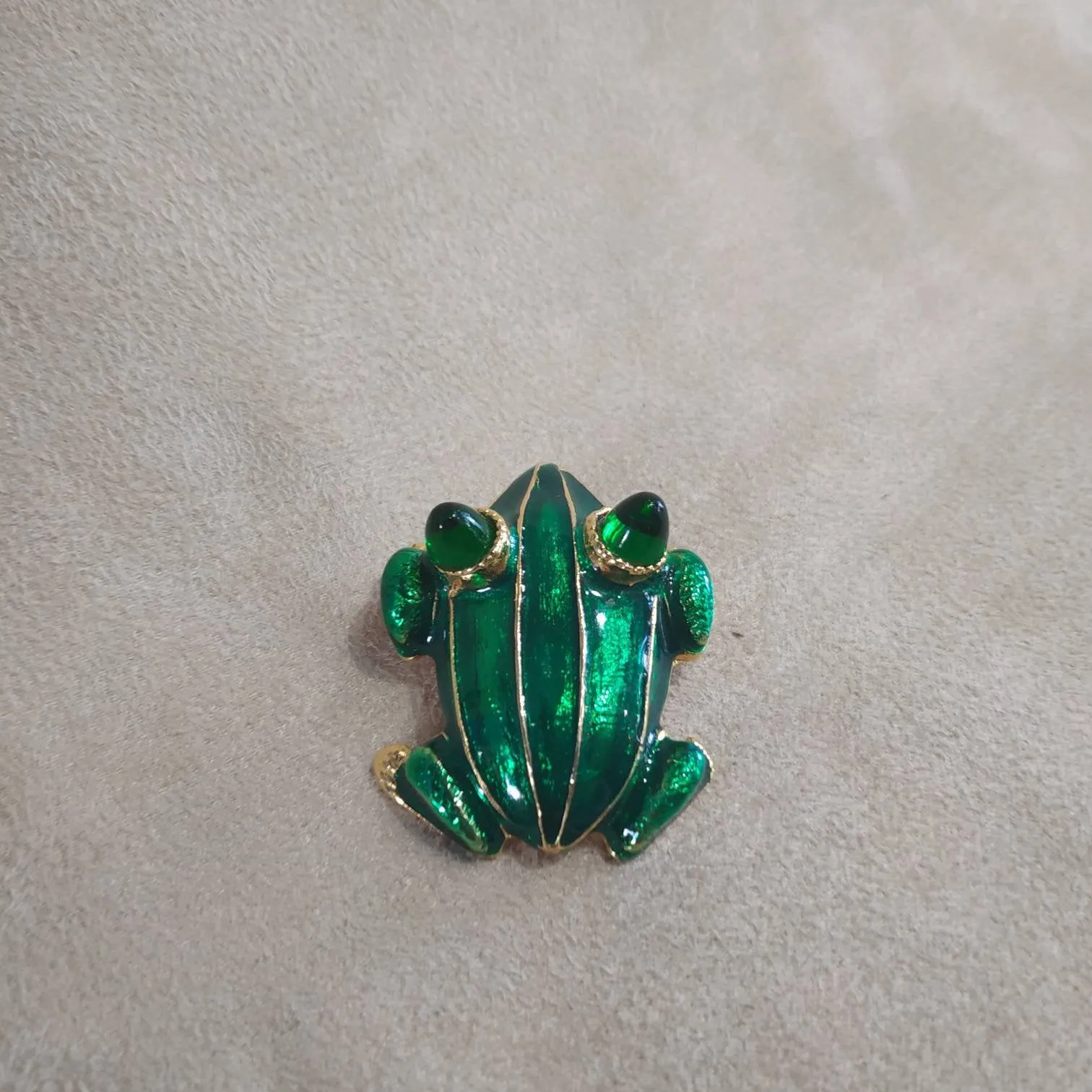 Green Enamel Frog Brooch by KJL