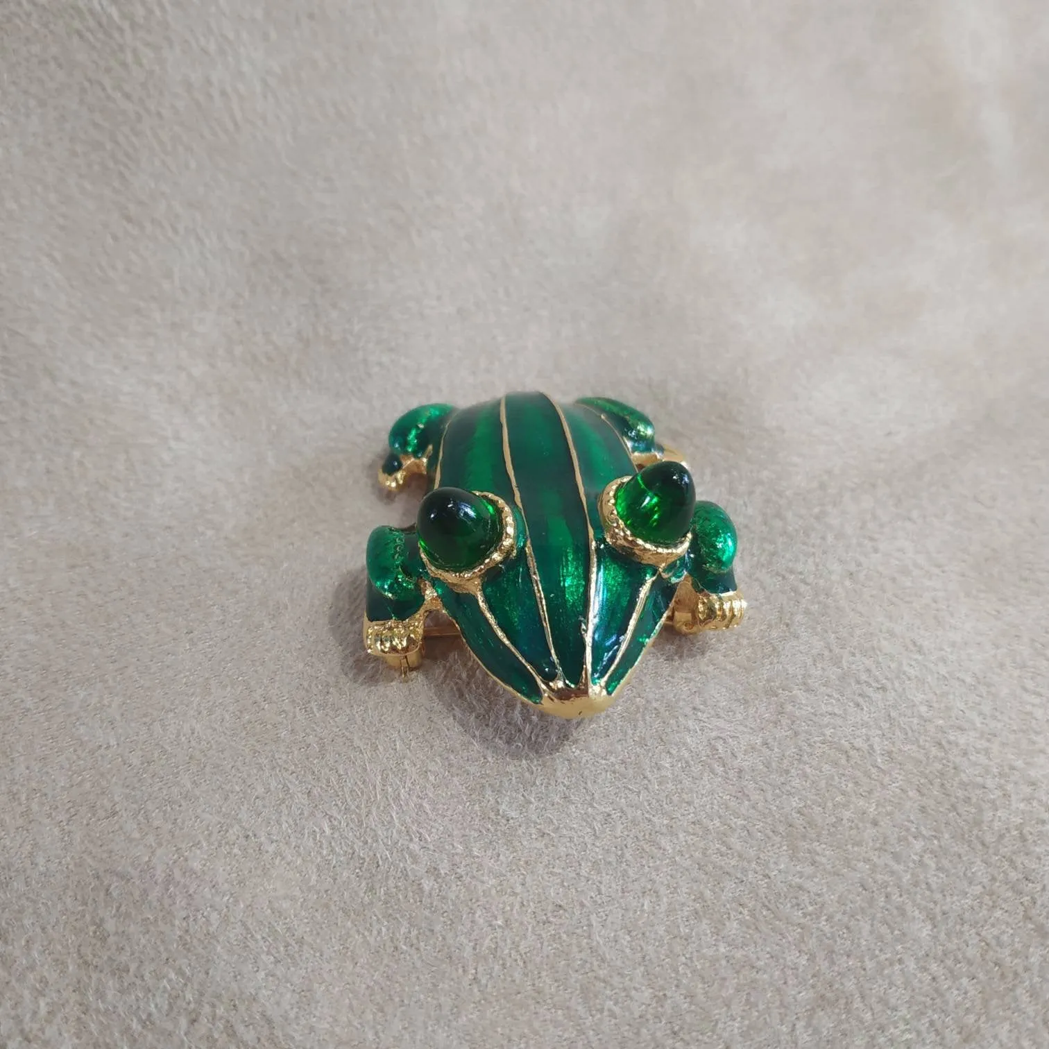 Green Enamel Frog Brooch by KJL