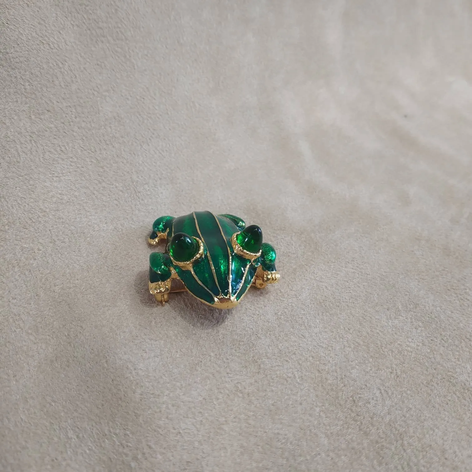 Green Enamel Frog Brooch by KJL