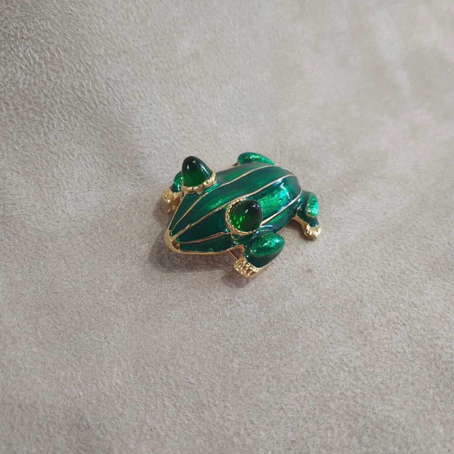 Green Enamel Frog Brooch by KJL