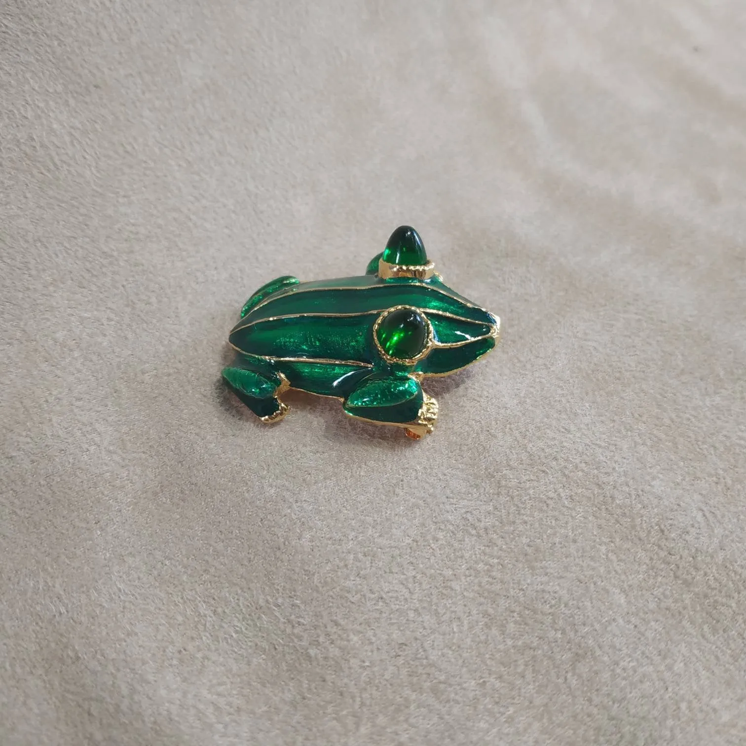 Green Enamel Frog Brooch by KJL