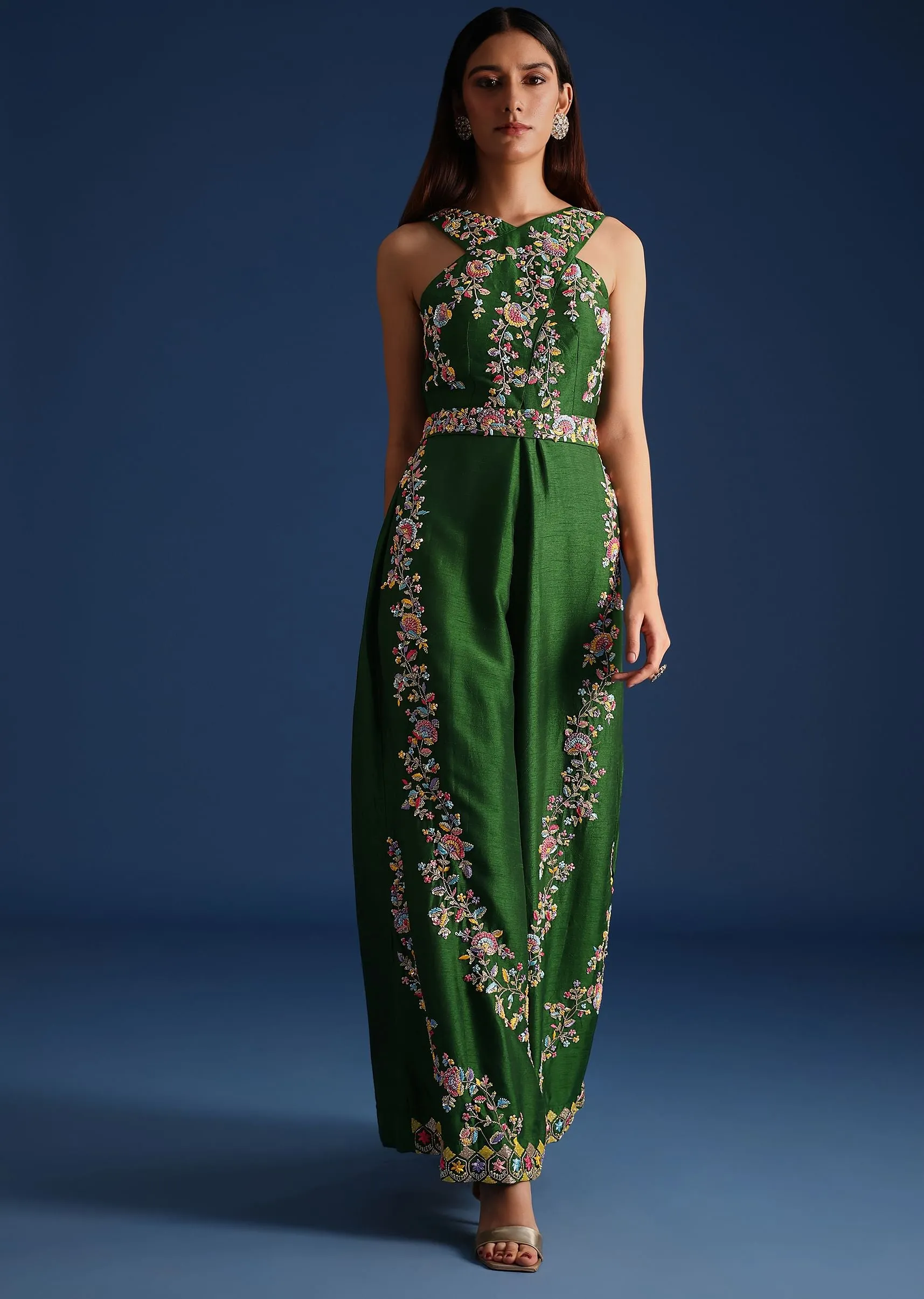 Green Resham Work Jumpsuit