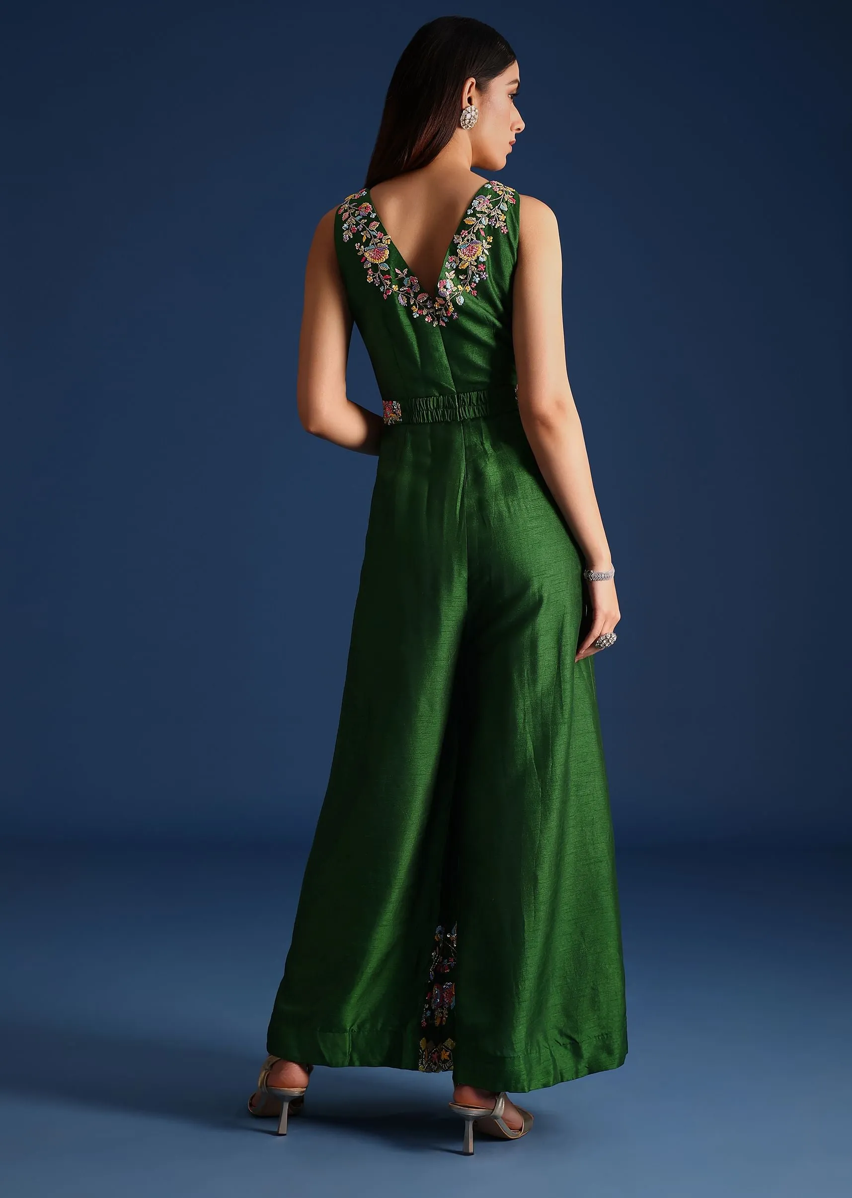 Green Resham Work Jumpsuit