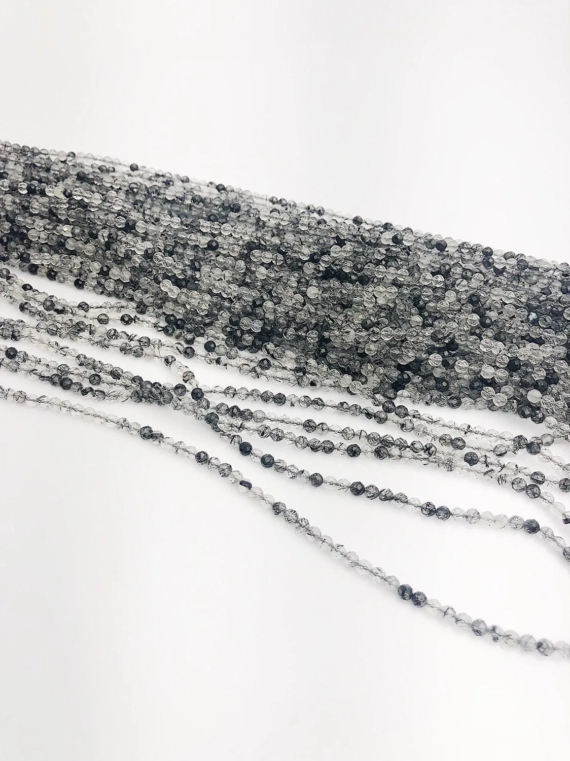 HALF OFF SALE - Black Rutilated Quartz Gemstone Beads, Full Strand, Semi Precious Gemstone, 13"
