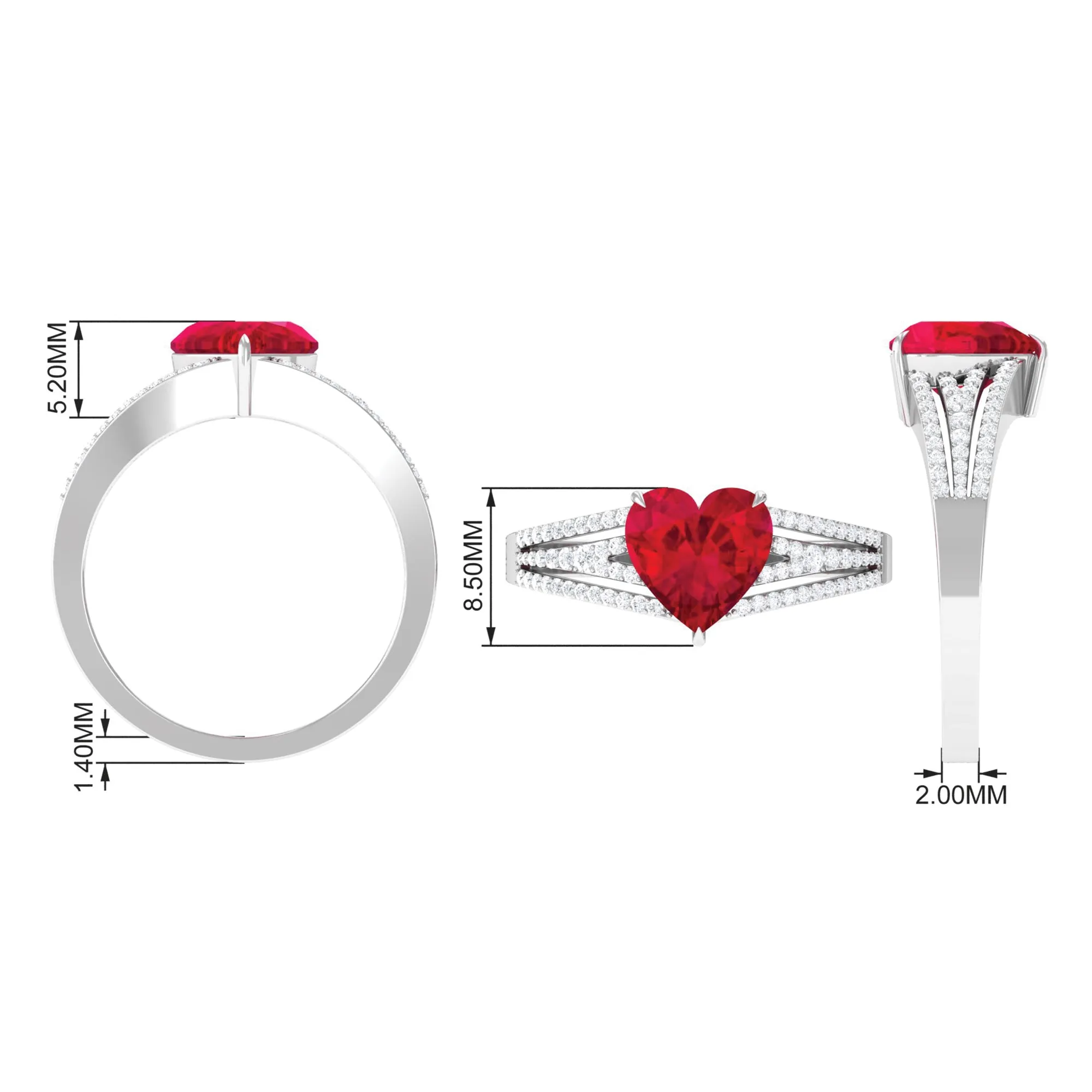 Heart Shape Created Ruby Engagement Ring with Diamond