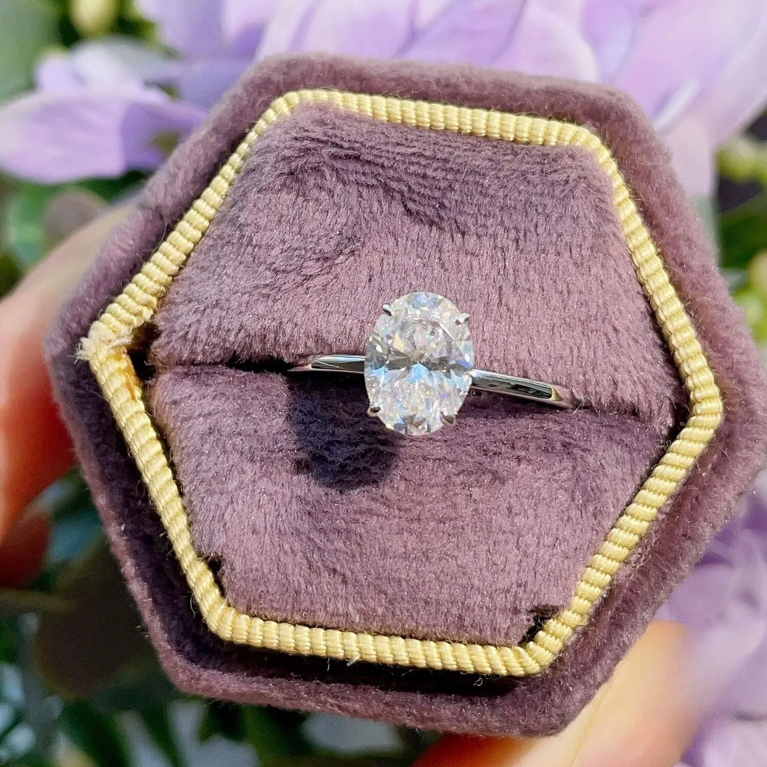Hidden Ruby Heart Oval Moissanite Ring