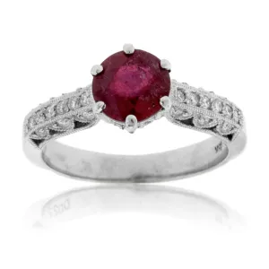 Intricate Glass-Filled Ruby and Diamond Ring