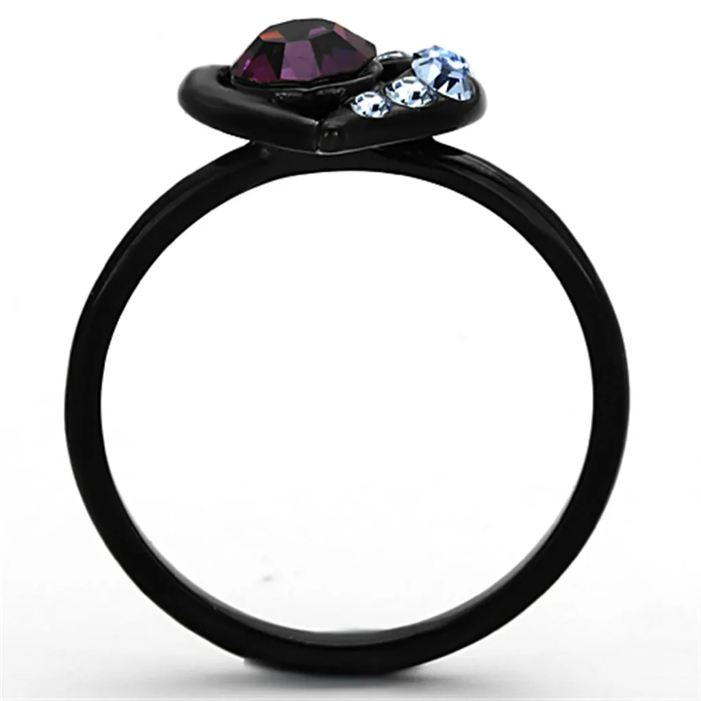 IP Black(Ion Plating) Stainless Steel Ring with Top Grade Crystal in Amethyst for Women Style TK1300
