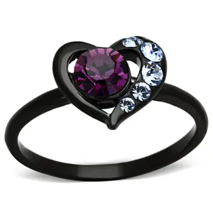 IP Black(Ion Plating) Stainless Steel Ring with Top Grade Crystal in Amethyst for Women Style TK1300