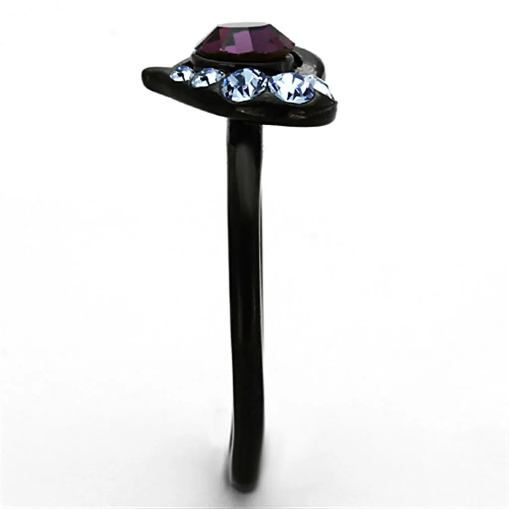 IP Black(Ion Plating) Stainless Steel Ring with Top Grade Crystal in Amethyst for Women Style TK1300