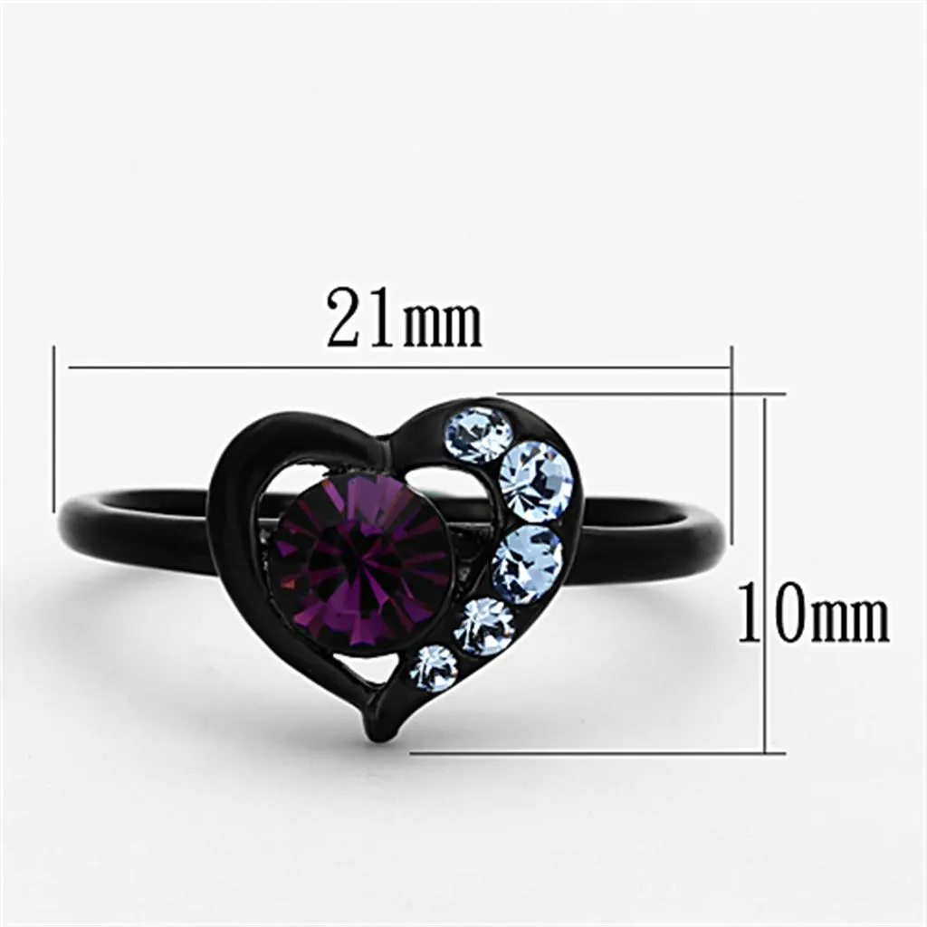 IP Black(Ion Plating) Stainless Steel Ring with Top Grade Crystal in Amethyst for Women Style TK1300