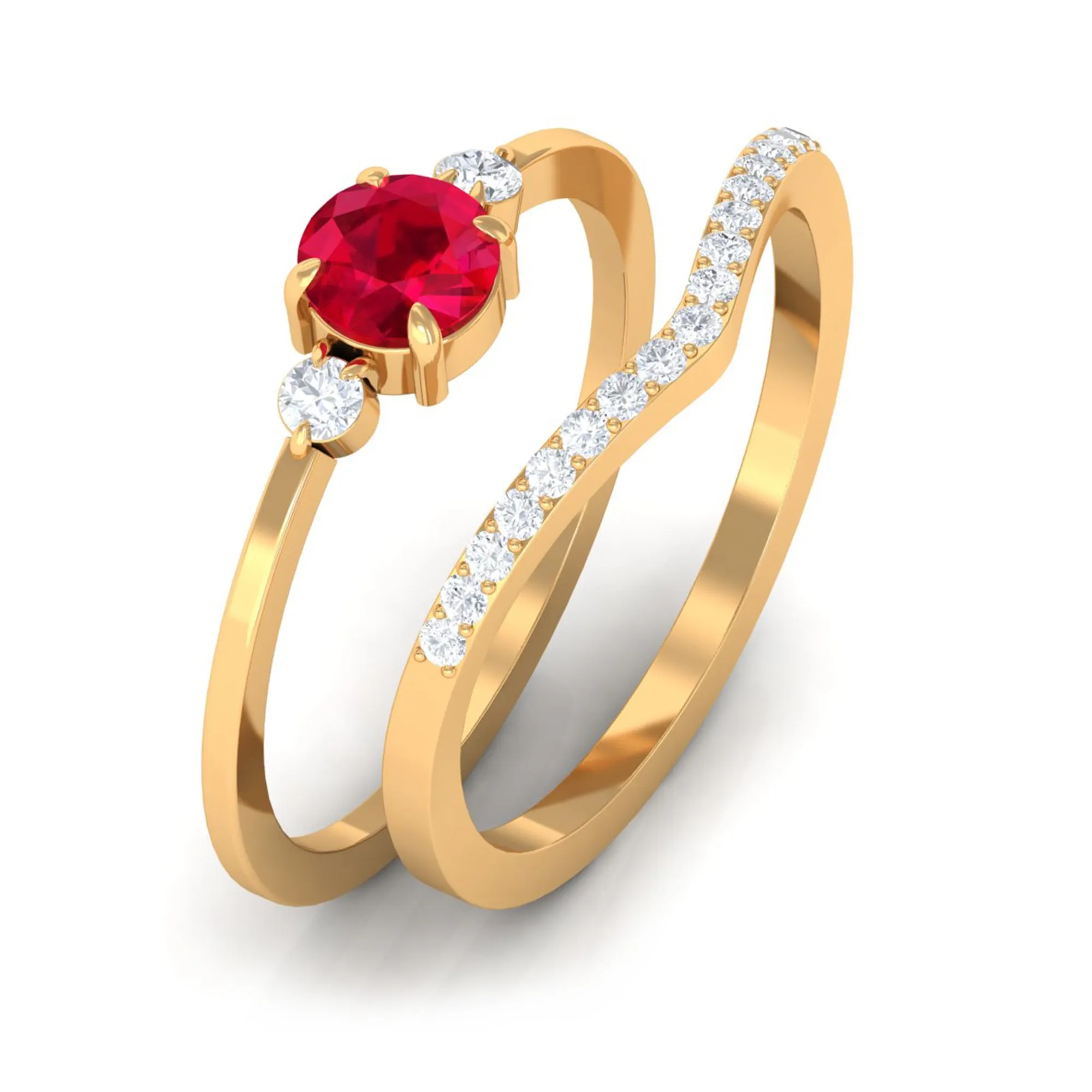 Lab-Created Ruby and Diamond Enhancer Ring Set