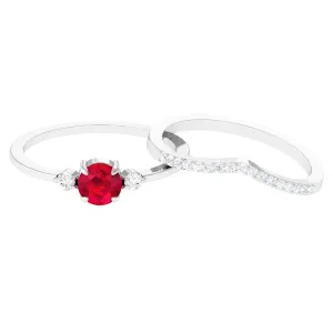 Lab-Created Ruby and Diamond Enhancer Ring Set
