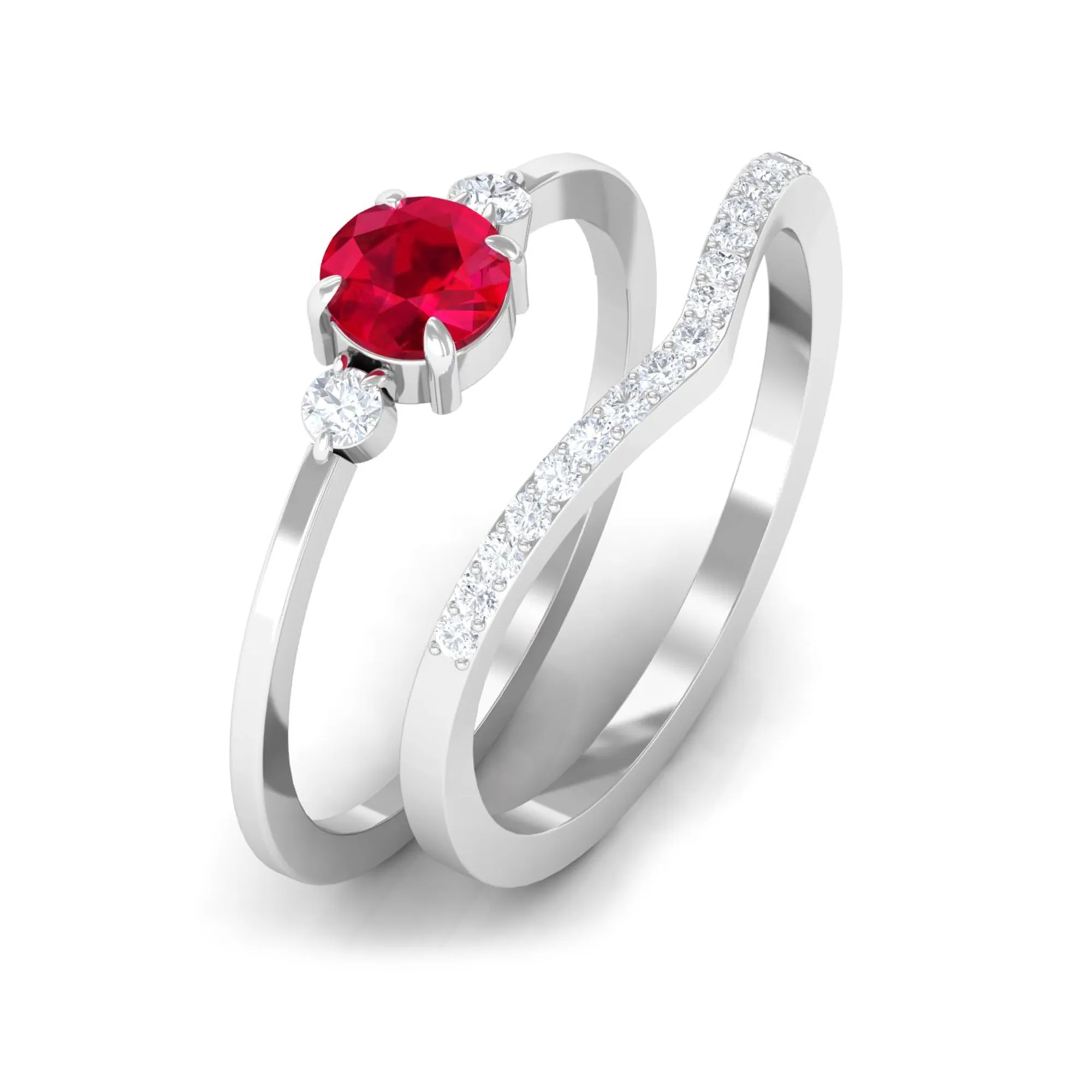 Lab-Created Ruby and Diamond Enhancer Ring Set