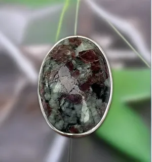 Large Oval Ruby Zoisite Ring Set In Sterling Silver-Size 8