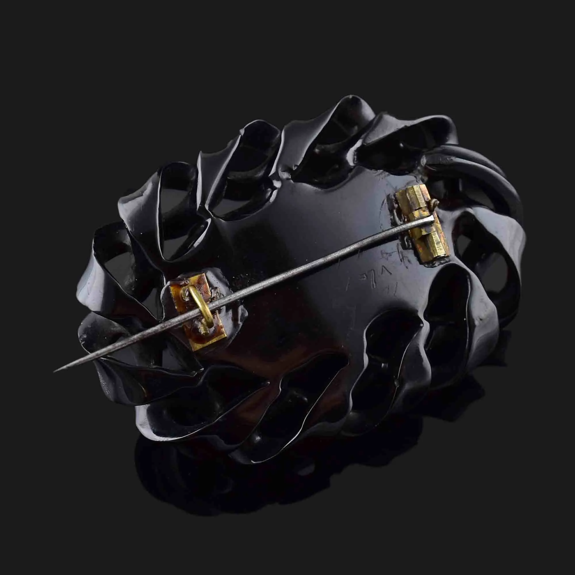 Large Victorian Carved Whitby Jet Rose Mourning Brooch