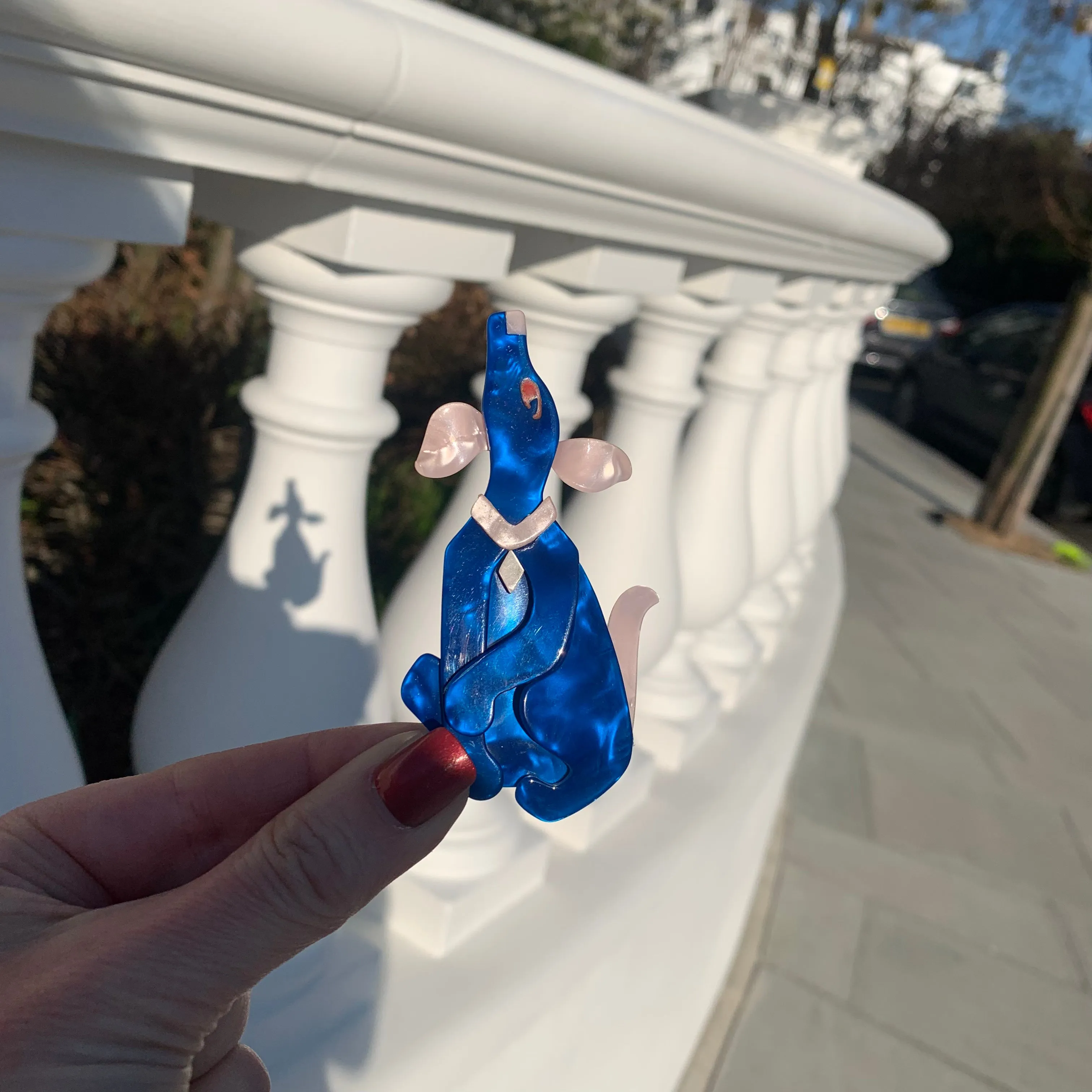 Lea Stein howling dog brooch in blue