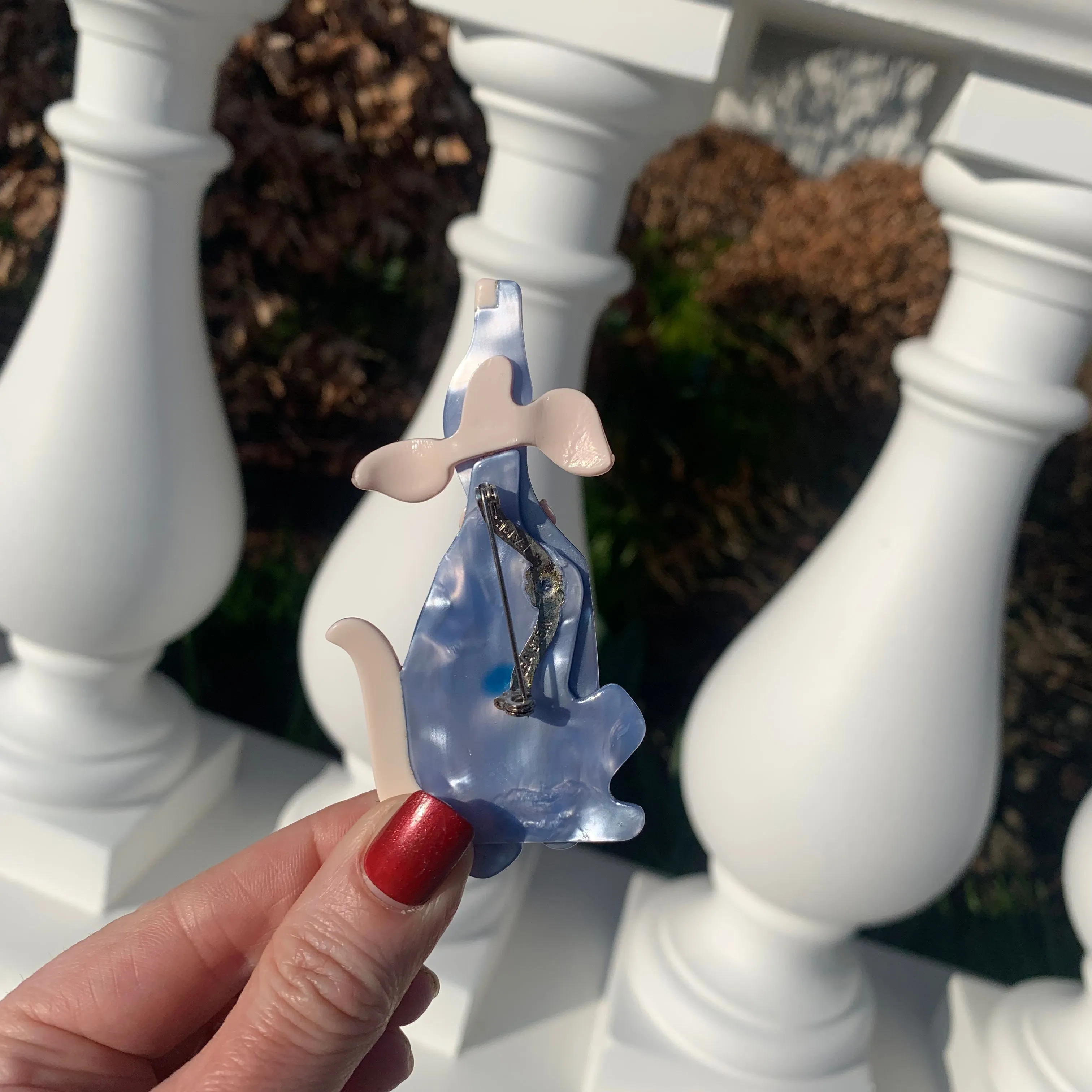 Lea Stein howling dog brooch in blue