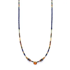 Madiera Citrine, Lapis, Jade & Serpentine Necklace with 18k Vermeil