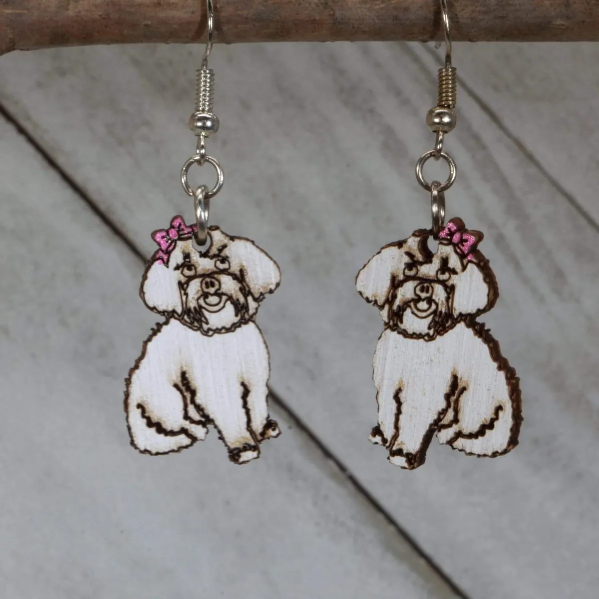 Maltipoo Wooden Dangle Earrings by Cate's Concepts, LLC