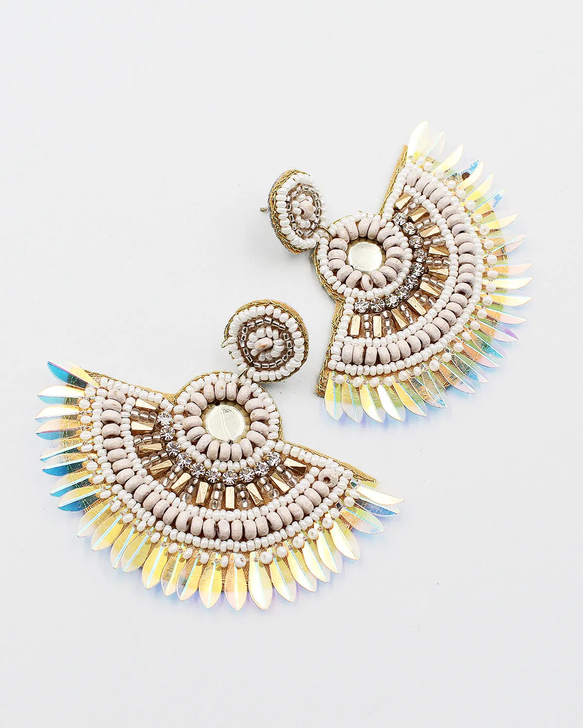 Metallic Scale Fan Beaded Earrings