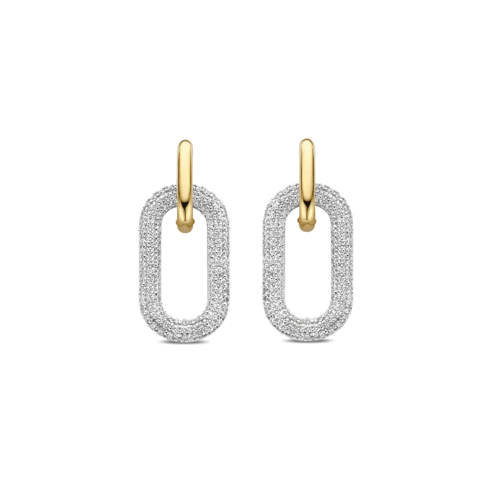 Milano Pave Oval Link Earrings - Gold - 7844ZY